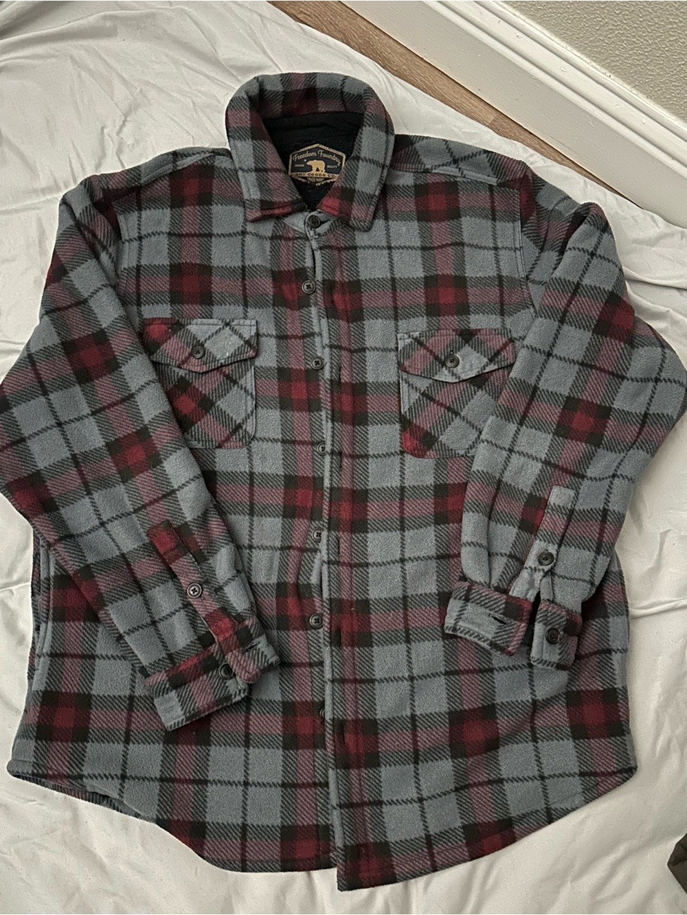Gray & Red Plaid Button-Down Jacket
